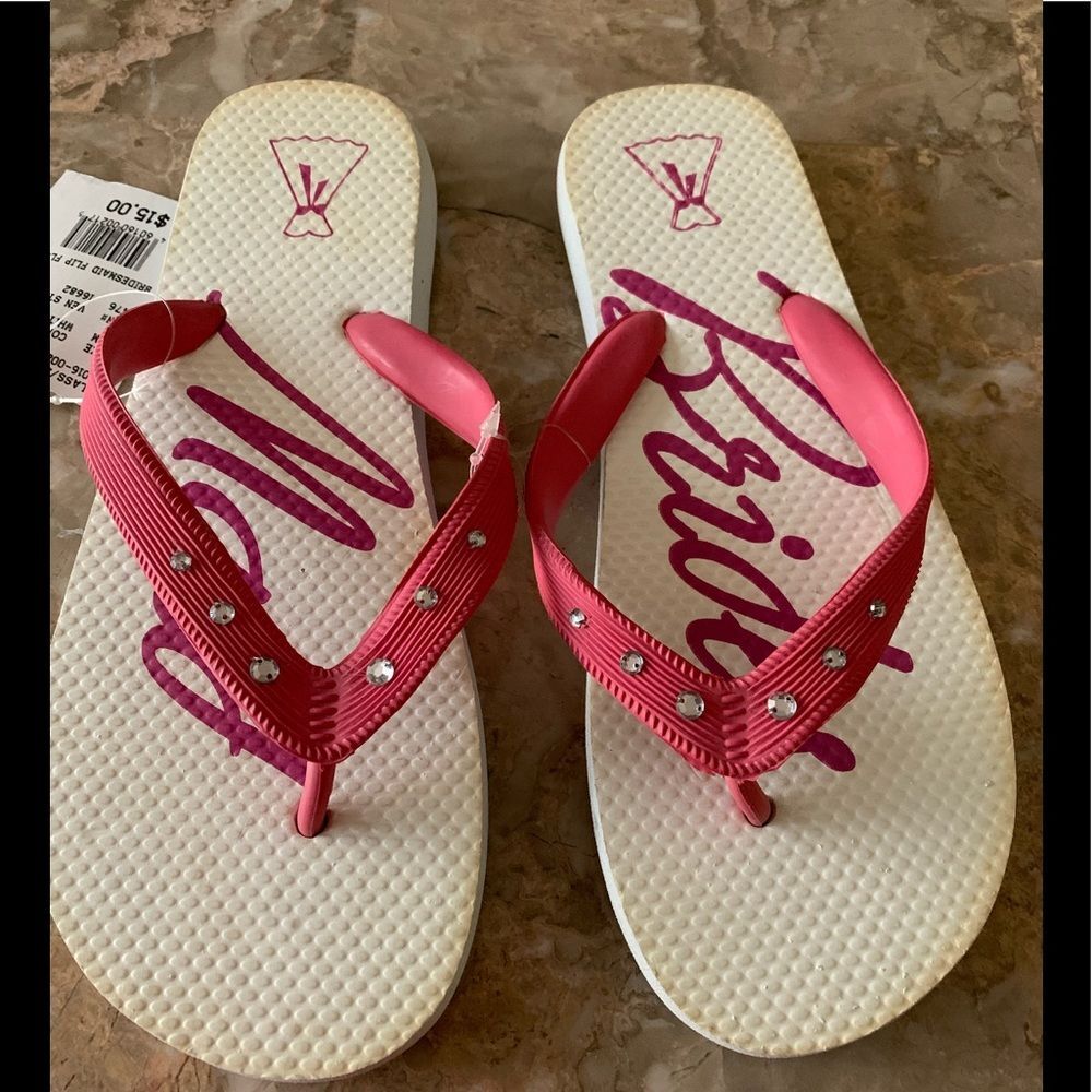 David’s Bridal Bridesmaid white with pink flip flops,  brand new, size Med